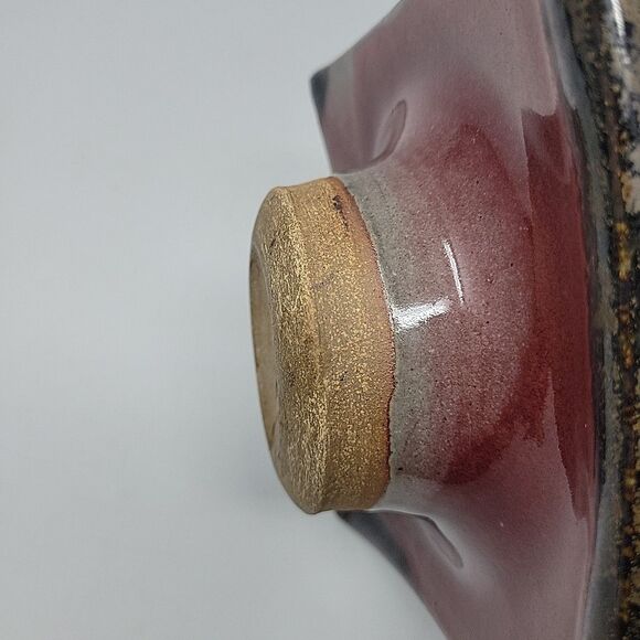 Hand Made Pottery Flower Frog Square 7" x 7" Brown w Spikes - Picture 11 of 12